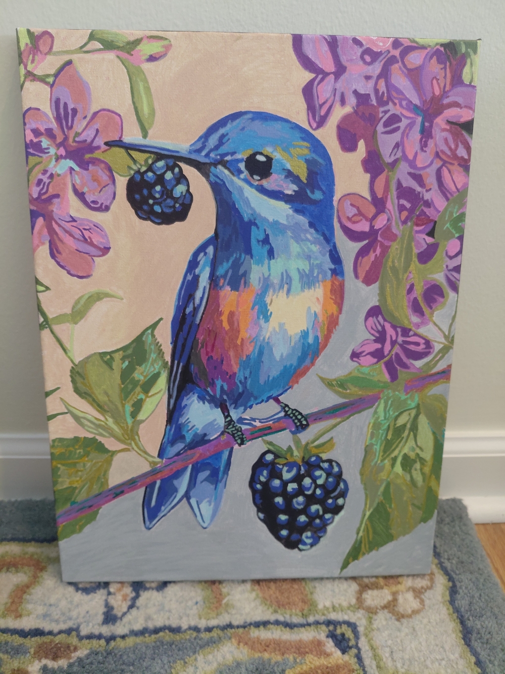 PAINT BY NUMBERS Blue Bird Canvas Painting with Blackberries